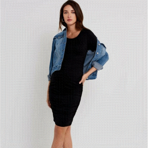 A Pea in the Pod Luxe side Ruch long sleeve maternity dress